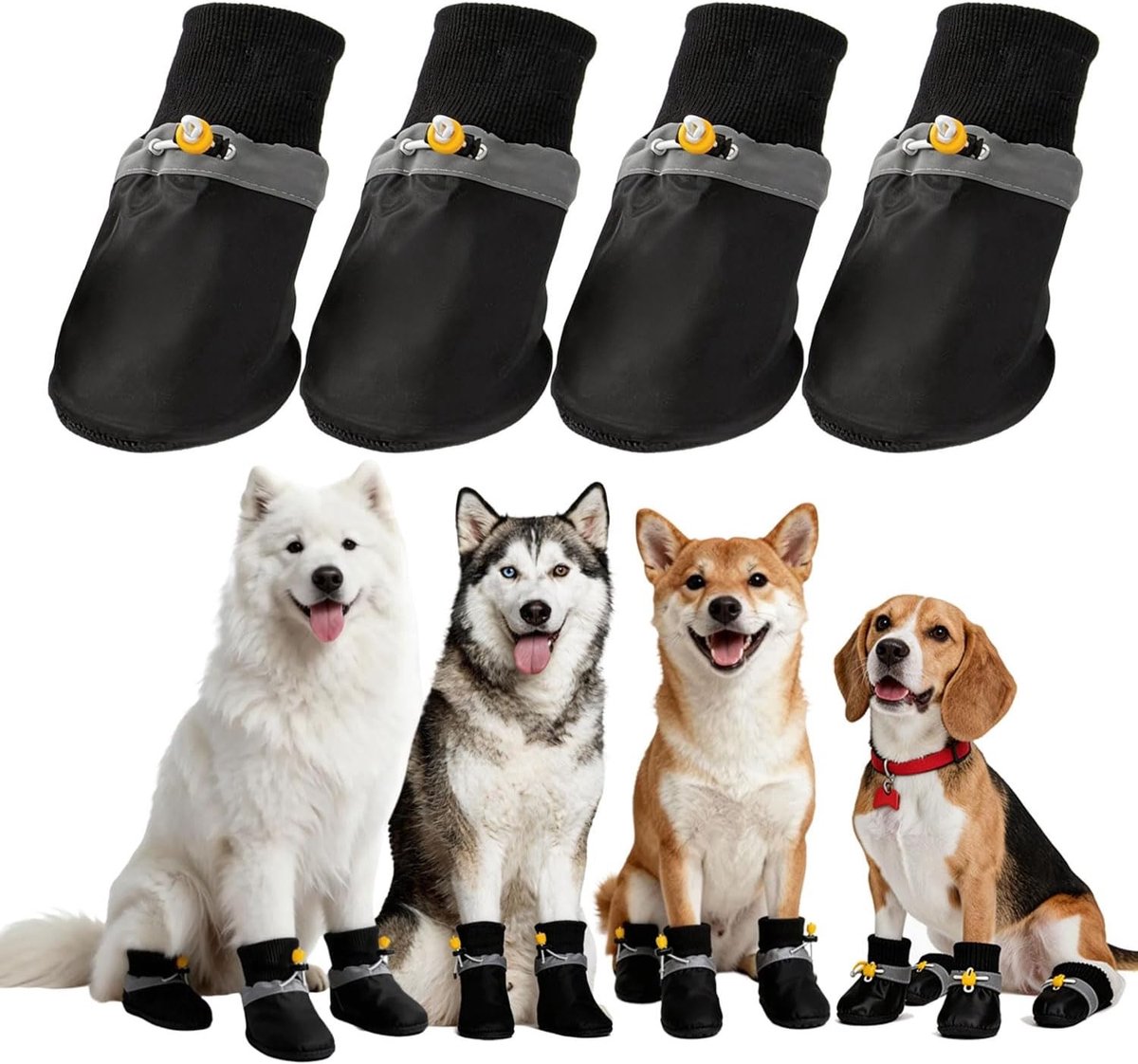 Waterdichte Hondenlaarzen Set van 4, Snowboots voor Pootbescherming, Antislip Geschikt voor Alle Seizoenen, Voor Honden van 9-12 kg, Zwart-Rood, 2XL