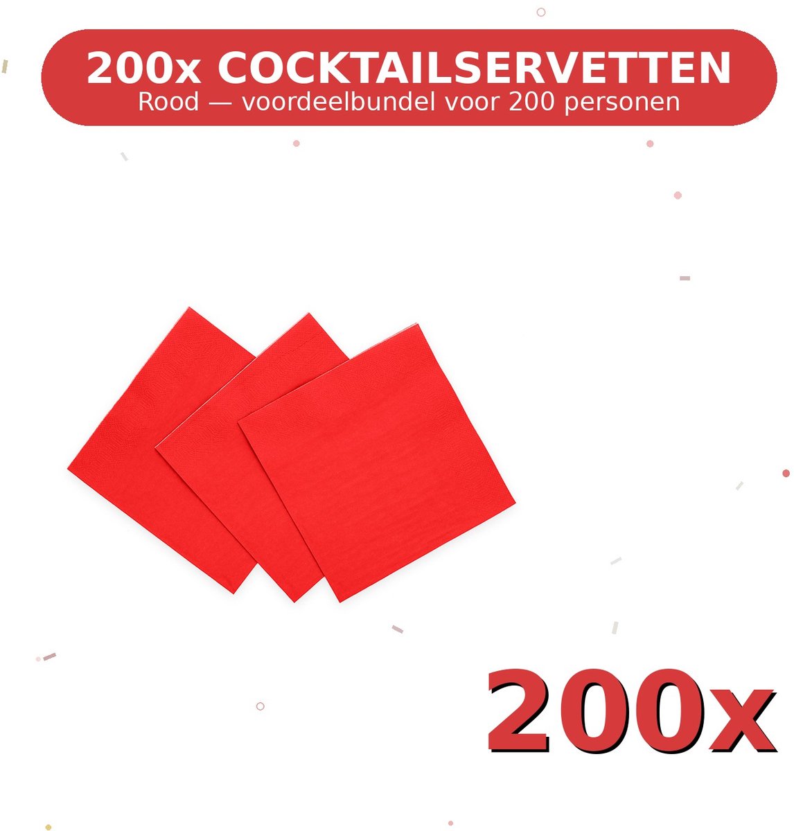 Cocktail servetten 24x24cm FSC Rood - Voordeelverpakking 200 Stuks voor tot 200 Personen - Feestartikelen