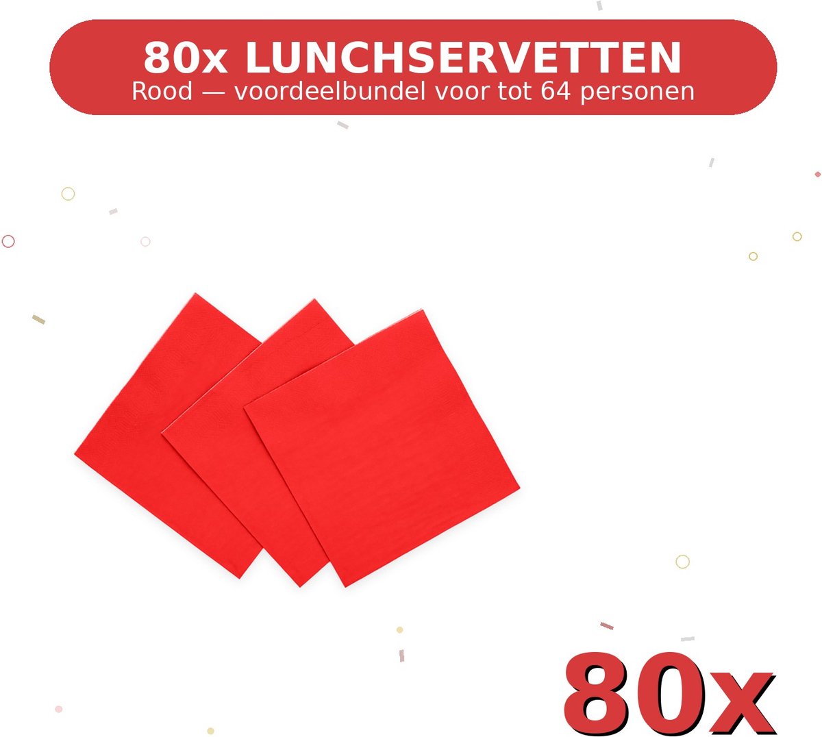 Lunch servetten 33x33cm FSC Rood - Voordeelverpakking 80 Stuks voor tot 64 Personen - Feestartikelen
