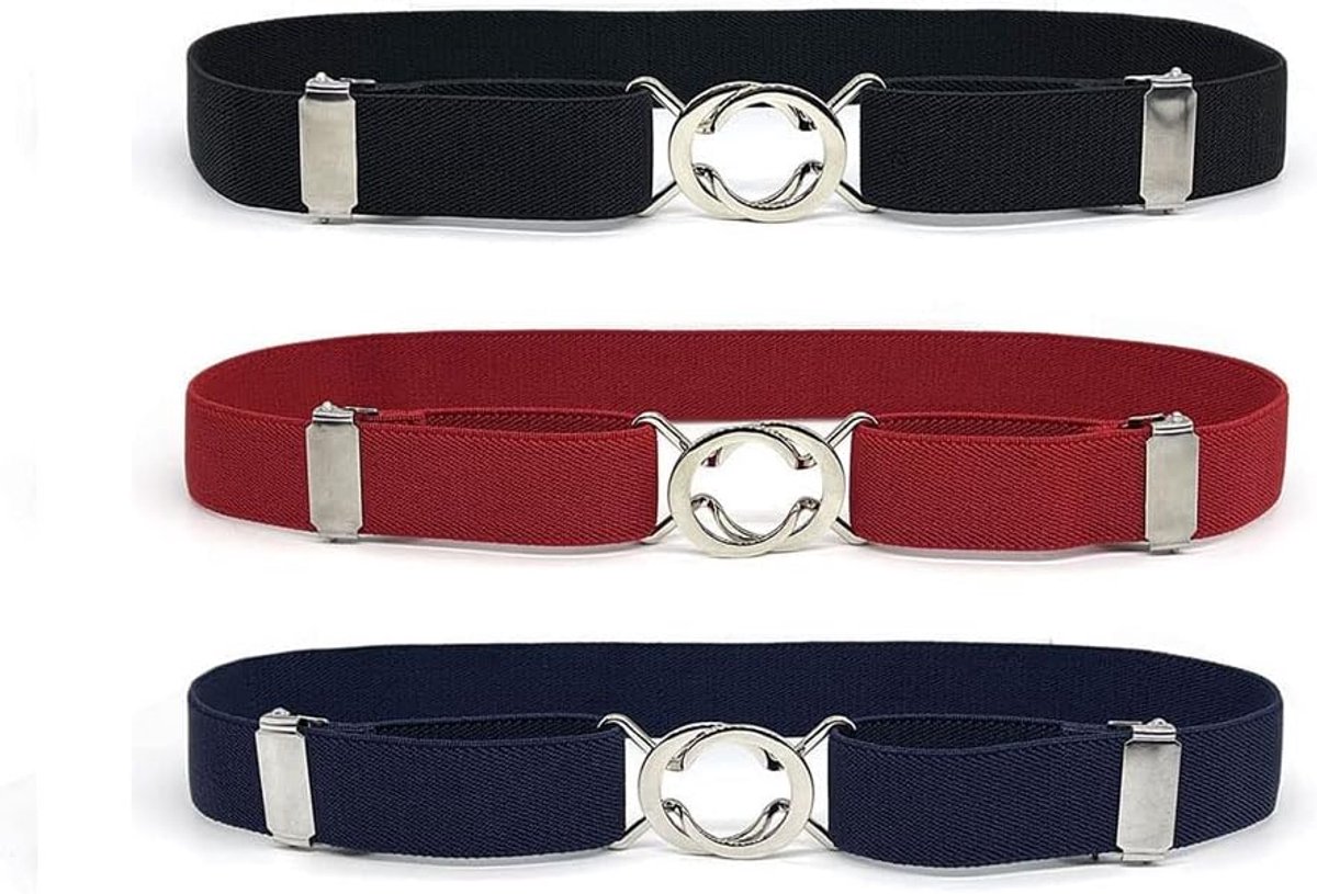 3 Pieces Children's Elastic Adjustable Belt for Boys Girls Black + Blue + Red 2.5*65cm, black + blue + red - ShopVlot