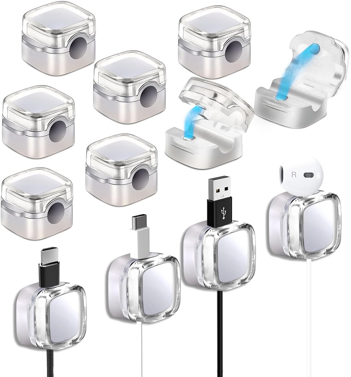 14 Pcs Magnetic Cable Clips for Desk, Self Adhesive Cable Holder, Cable Organizer, Cable Management for USB Chargers - ShopVlot