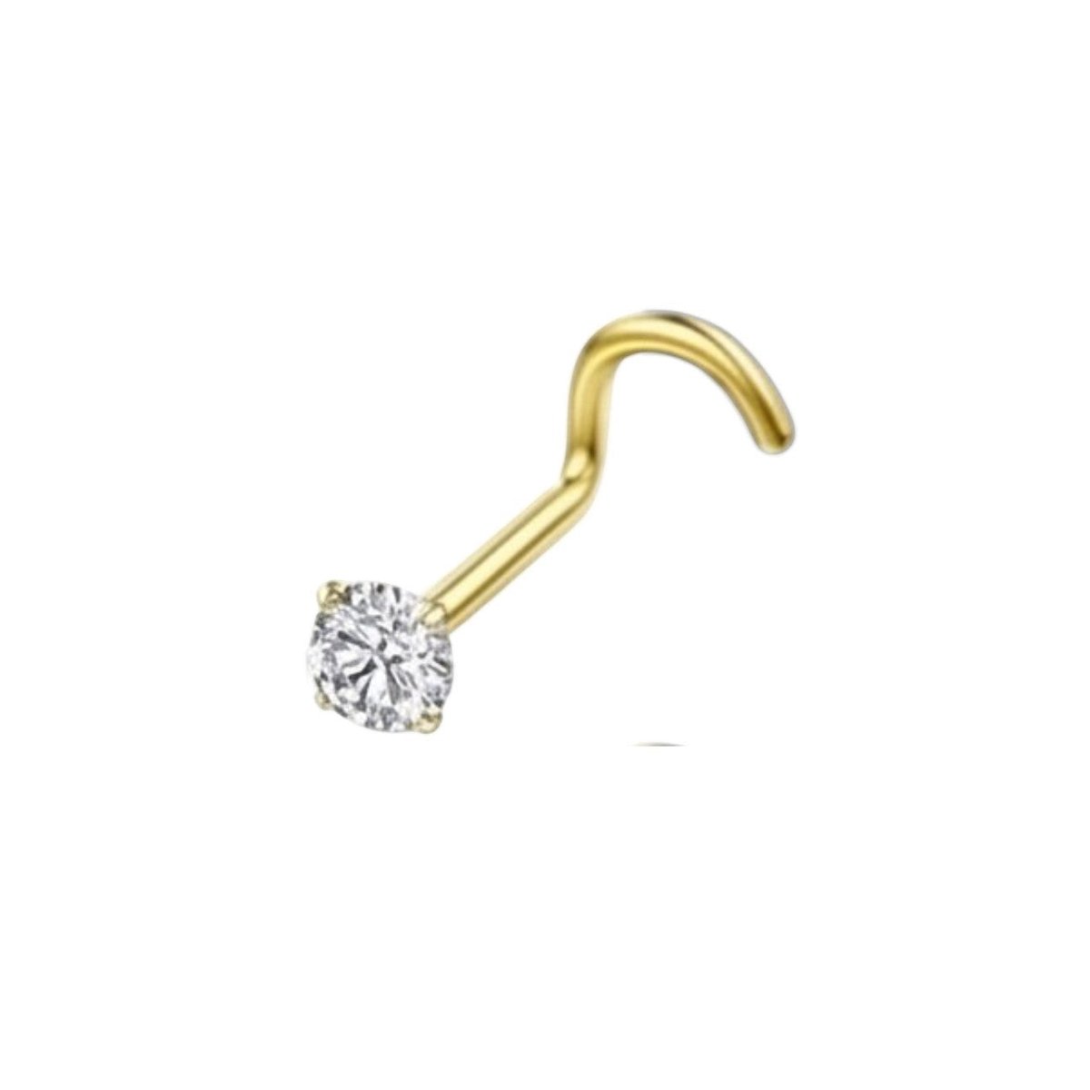 Goudkleurige Neuspiercing Transparante Zirkonia – S-Staafje - 2.5mm