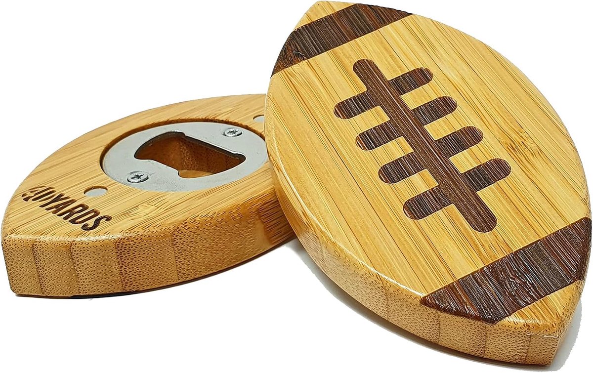 40YARDS American Football bottle opener made of bamboo & steel with tactile seam incl. 2 magnets for attachment - ShopVlot