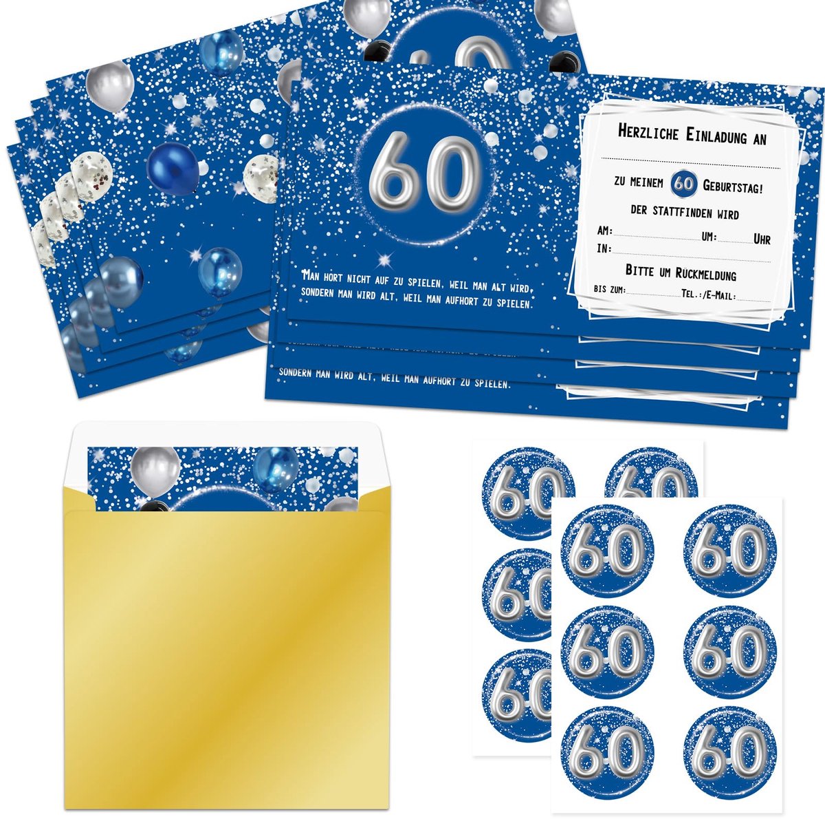 12 uitnodigingskaarten voor de 60e verjaardag met 12 enveloppen en 12 stickers - ShopVlot