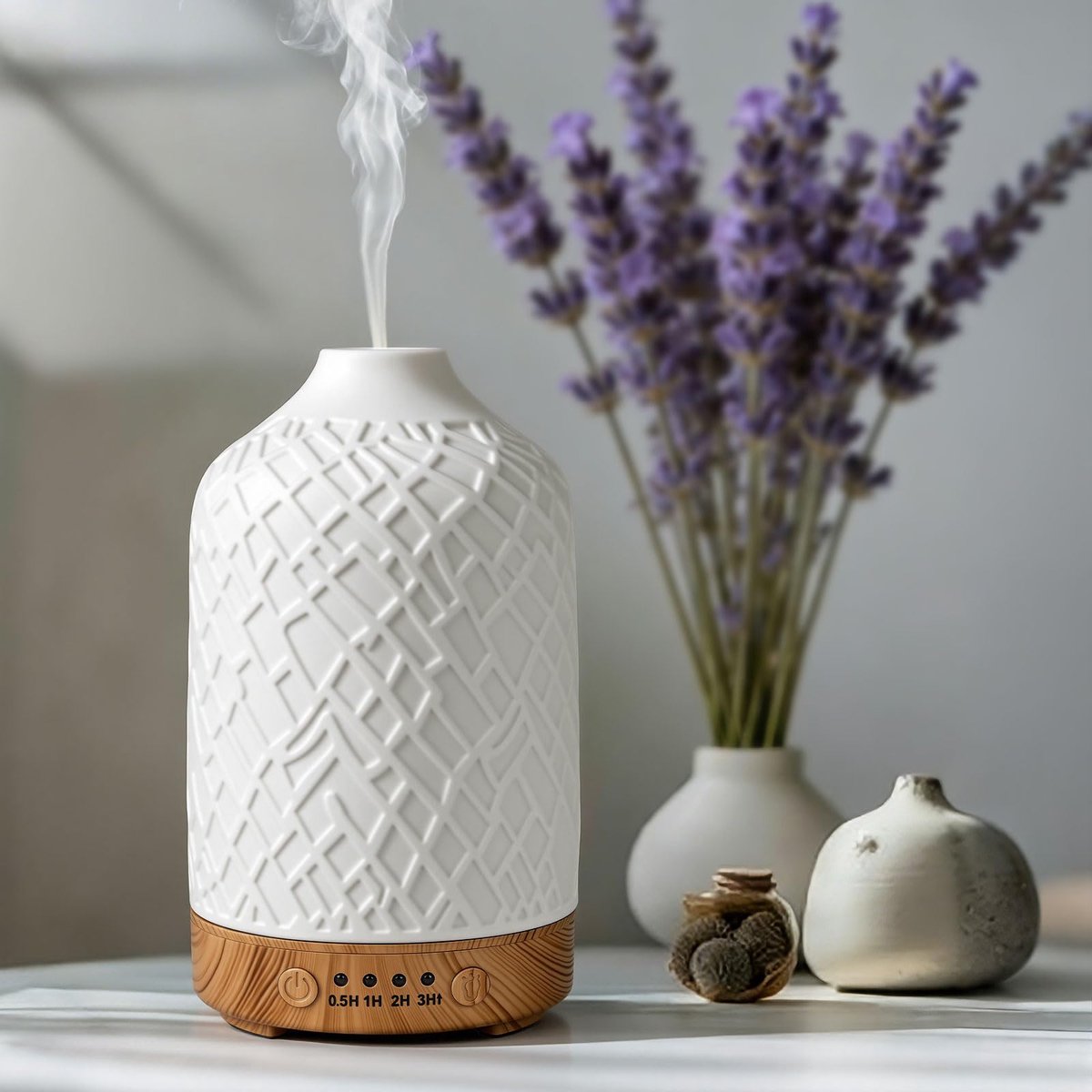 Glovios Aromadiffuser voor etherische oliën, 100 ml, geurdiffuser met 7 kleuren ledlicht en timer, automatische - ShopVlot