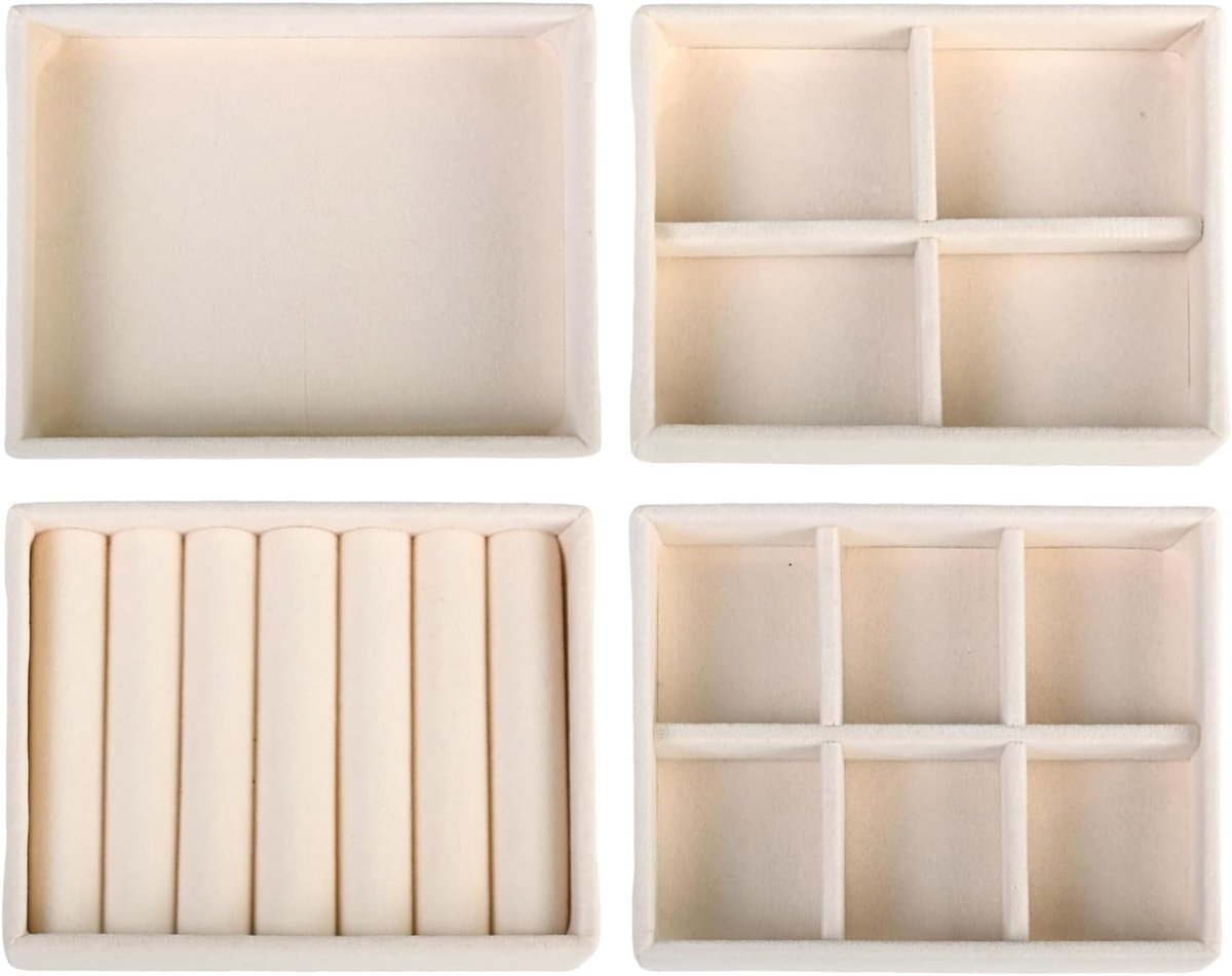 juwelendoos 4 stuks - beige - stapelbaar - ideale organizer voor sieraden - ShopVlot