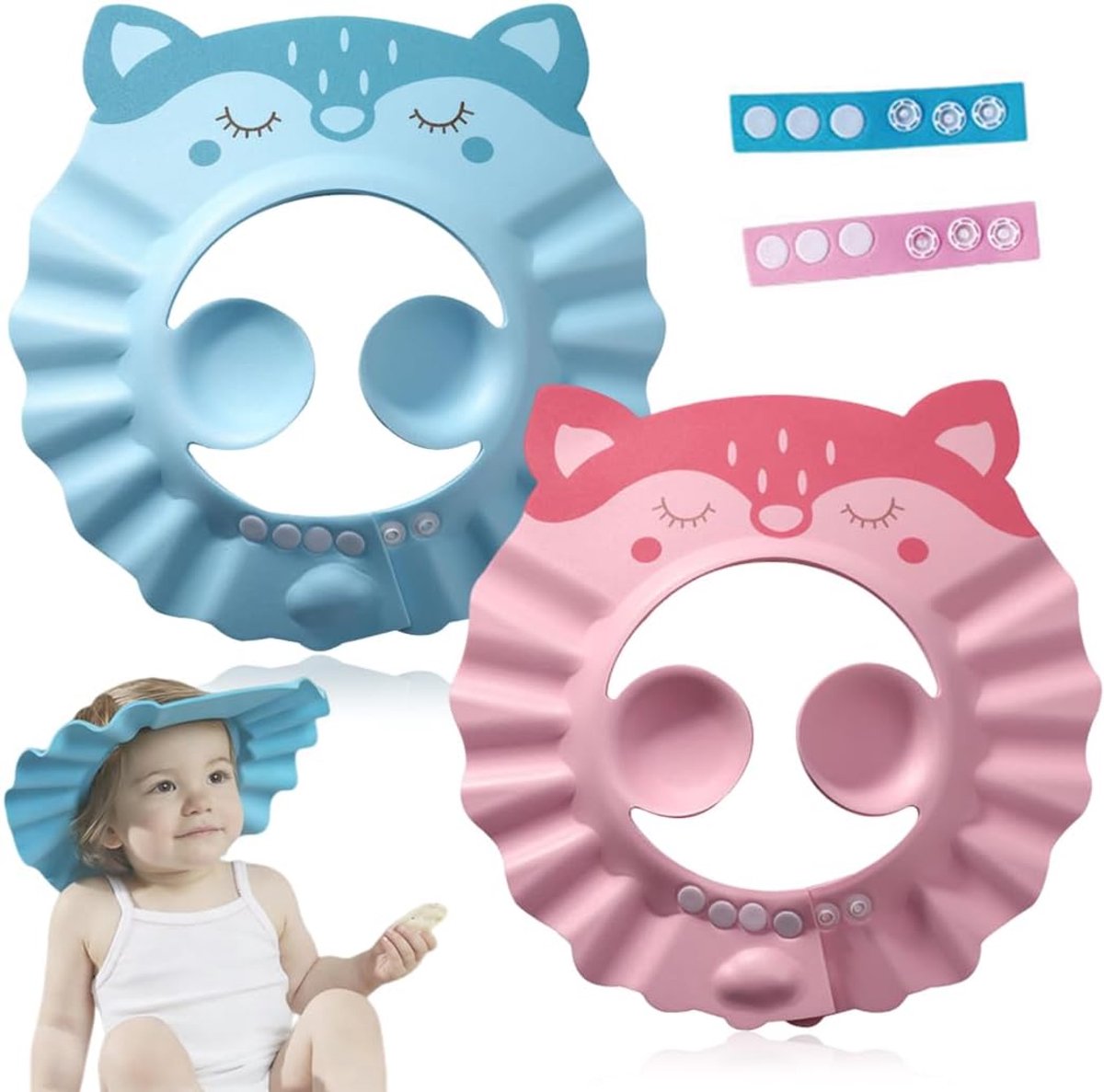 Douchemuts voor kinderen - 2 stuks - roze en blauw - waterdicht en zacht - ideaal voor haarwassen - ShopVlot