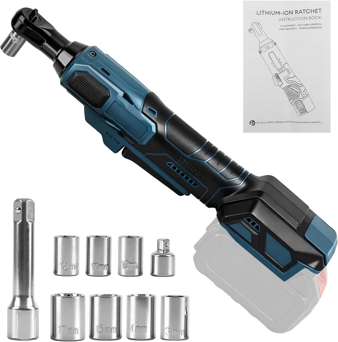 Krachtige 3/8" Accu Ratchet voor Bosch B 18-V Batterij, 80 Nm, Borstelloze Elektrische Ratchet met 1/4" Adapter, Verlengstuk en 7 Opzetstukken voor Professioneel Gebruik