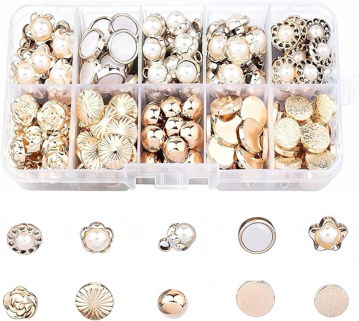 Set van 100 Knopen in 10 Stijlen, Universele Kledingknopen (10-12mm) voor DIY-projecten, Perfect voor Jurken, Hemden en Jassen voor Vrouwen en Meisjes