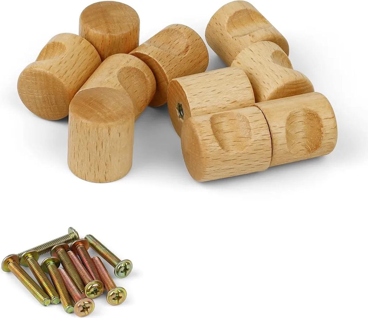 Ladegrepen van natuurlijk hout, set van 10, gemakkelijk schoon te maken, Geschikt voor kasten en interieurmeubelen, klassiek design.