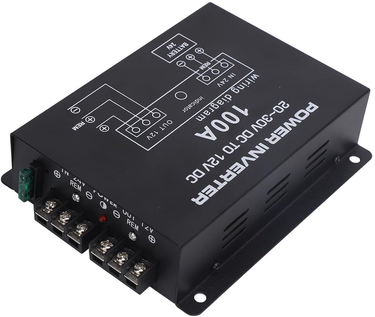 24V naar 12V Spanningsomvormer, 100A DC Inverter met Dubbele Ventilatoren, Temperatuurregeling voor Auto's, Trucks en RV's, Geschikt voor Zware Toepassingen