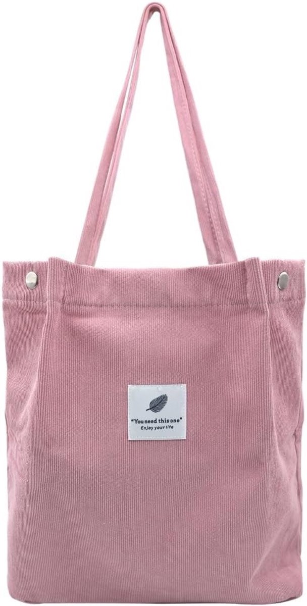Ribbelvelours Schoudertas met Grote Capaciteit voor Vrouwen - Kleurige Lijnen voor Winkelen, School en Reizen
