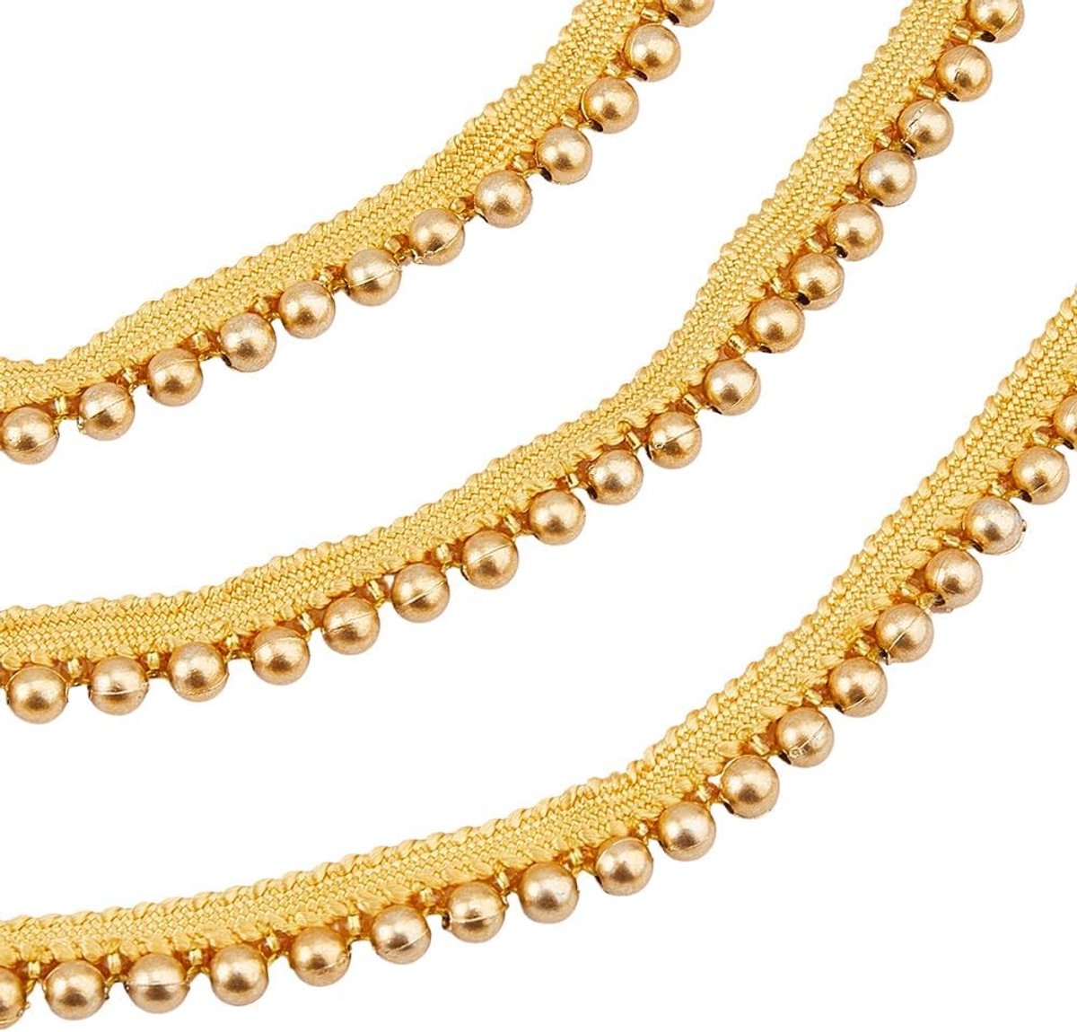 Gouden Polyester Kantafwerking met Plastic Parels voor Kleding, Kostuums en Feestelijke Accessoires - 100 Yards Decoratieve Ribbons