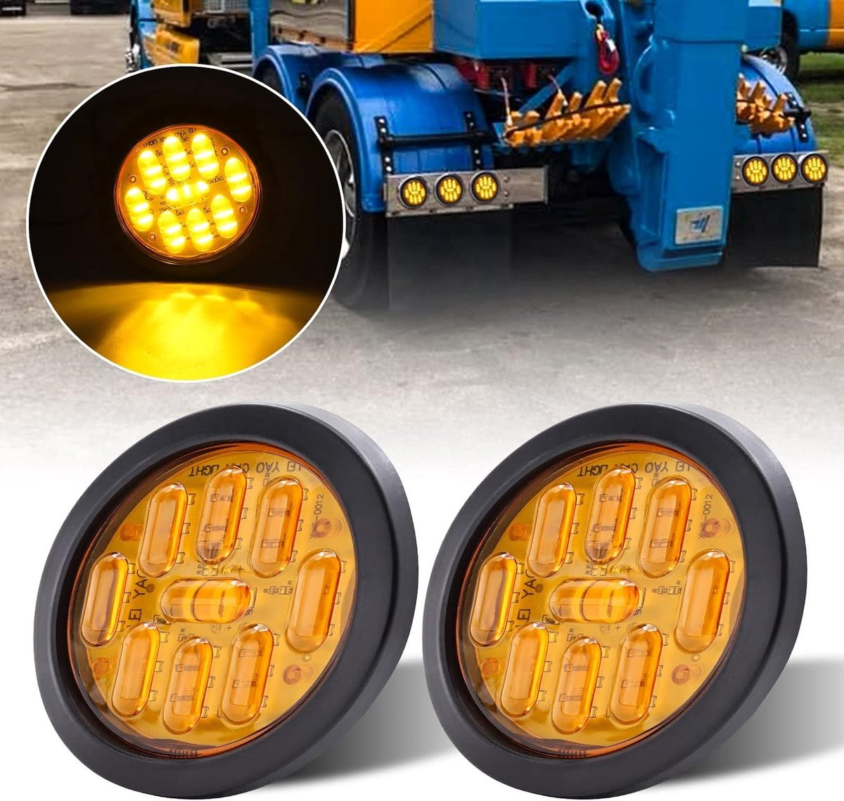 Ronde 4 Inch LED Achterlichten voor Truck, Tractor, Bus en Boot - Waterdichte Remlichten, Set van 2, Geel