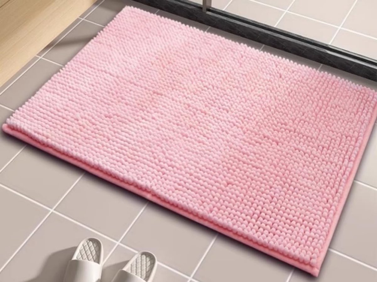 Chenille Badmat - Antislip Badkamermat - Absorberend Badkamer Kleed - Zacht Douchemat - Sneldrogende en Machinewasbaar Voor de Badkamer - Douche - Bad of als WC Mat(Roze - 50X80cm)