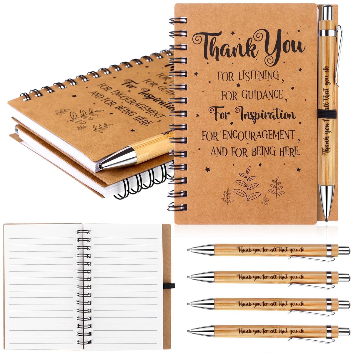 werknemer waardering geschenken - 8 stuks - bamboe balpennen en notitieboeken - inspireer collega's en personeel - ShopVlot