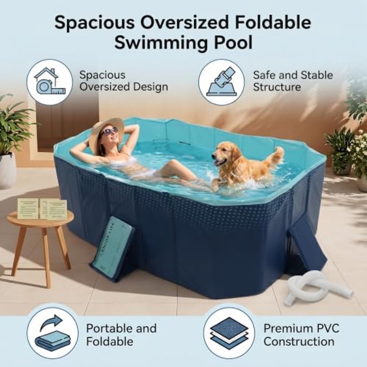 Opvouwbaar Zwembad, Premium PVC, Extra Groot Kinderzwembad, Eenvoudige Installatie, 1,6 M voor Gebruik Buitenshuis (1,6 m/63 inch)