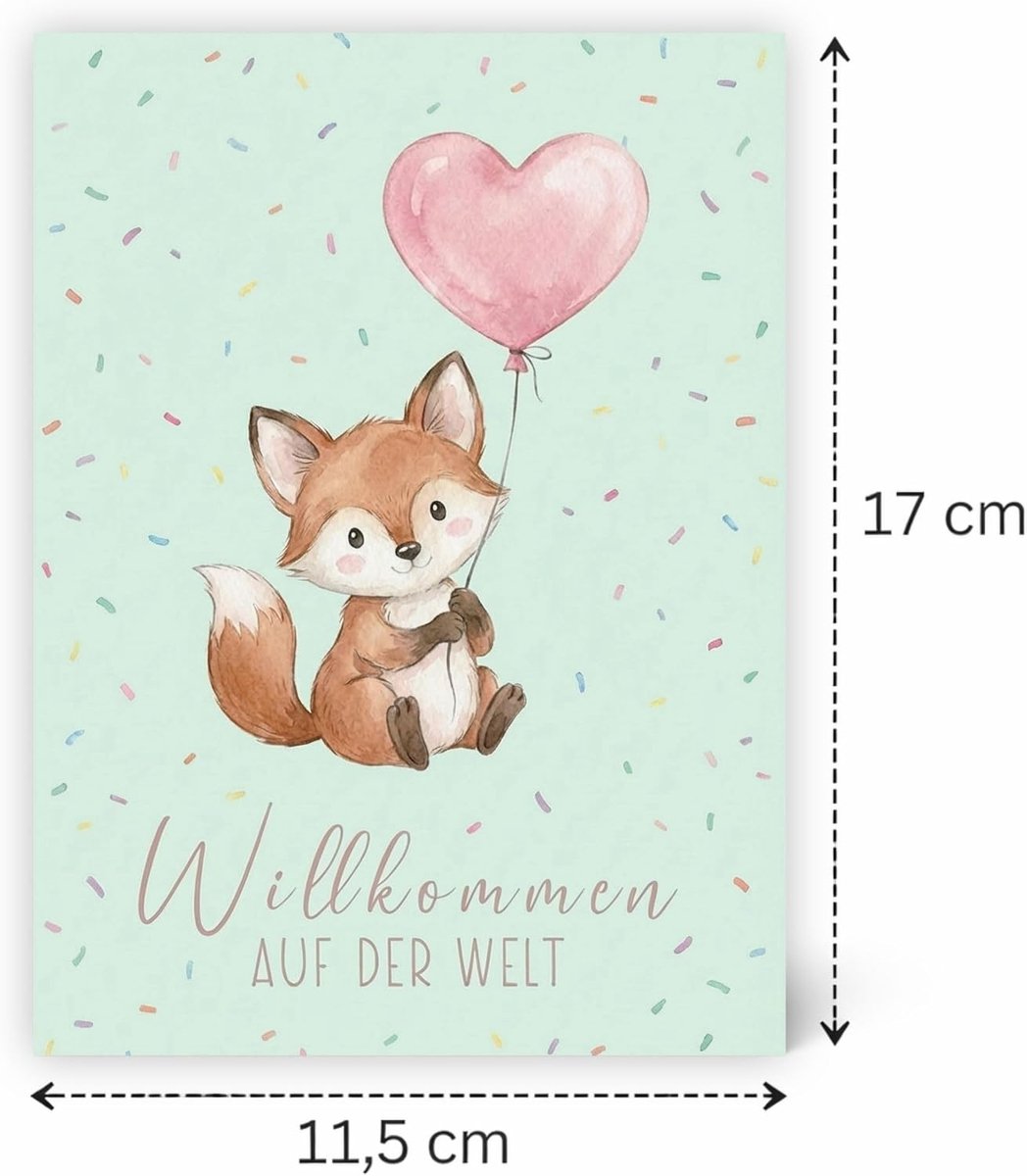 SnelShoppen - Kaart voor geboorte met envelop - Schattige wenskaart voor meisjes en jongens - Stijlvolle babykaart geboortekaart (vos) - Perfect voor