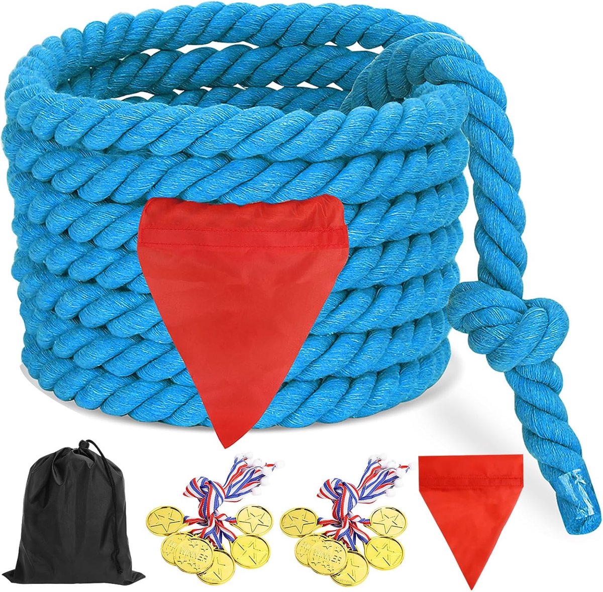 Touwtrekken, touwspel, outdoor spelletjes, tuinspellen voor kinderen en volwassenen, medailles voor kinderverjaardag, 6 m, blauw