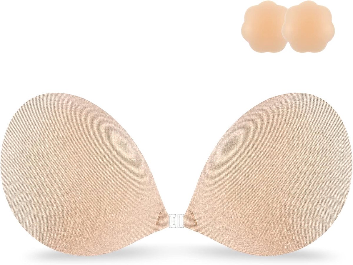 Zelfklevende beha, strapless, onzichtbare push-up, stoffen bh, tepelbedekkers voor rugloze jurken, nude