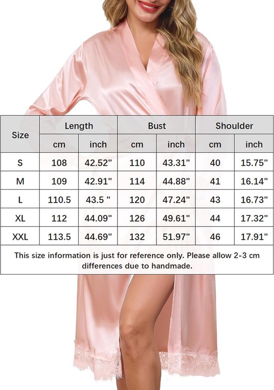Satijnen badjas voor dames, zomer, lange mouwen, kant, kimono — afbeelding 4