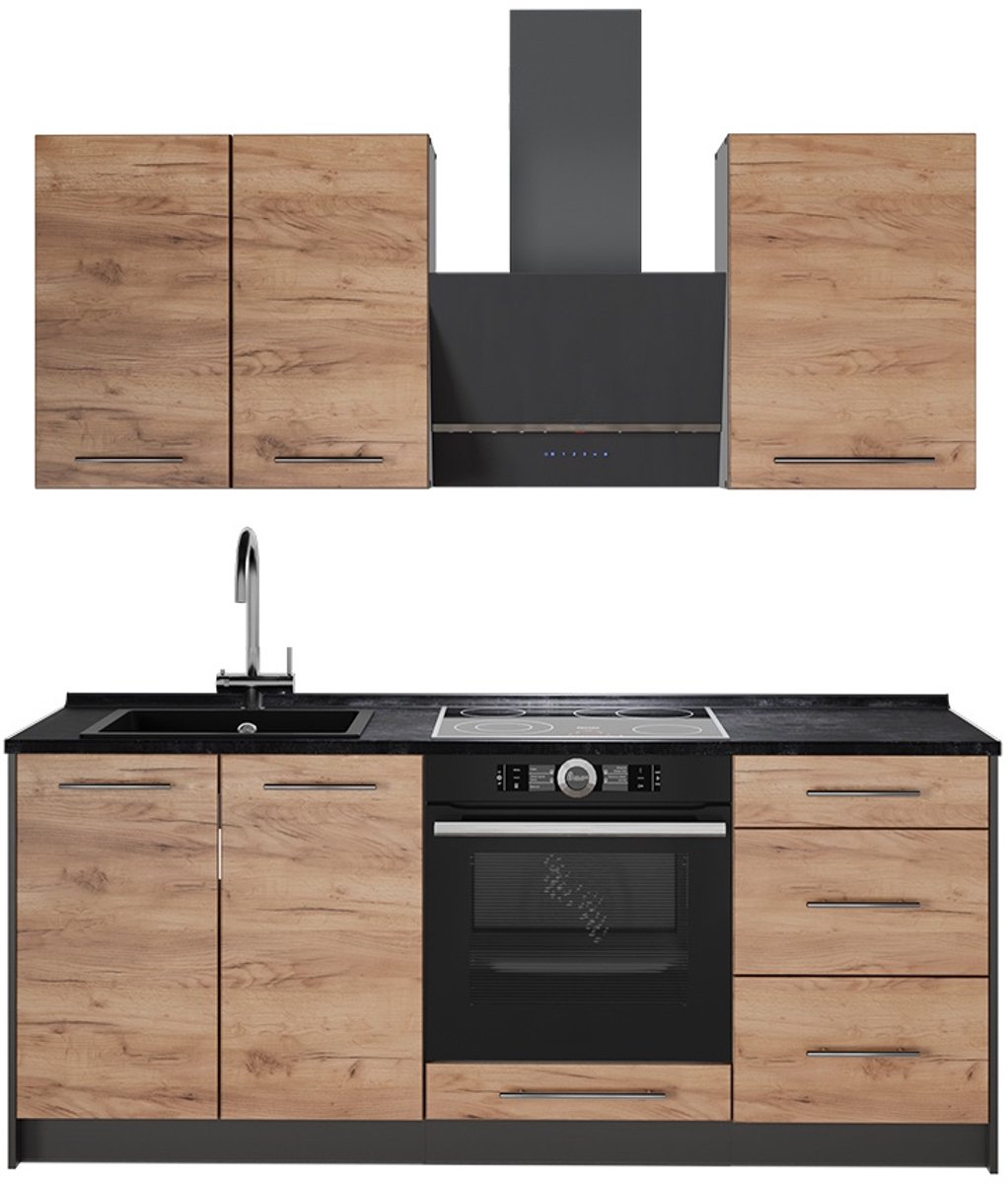 Vicco Eenpersoonskeuken Fame-Line, Goudkleurig Eiken/Wit, 190 cm zonder werkblad