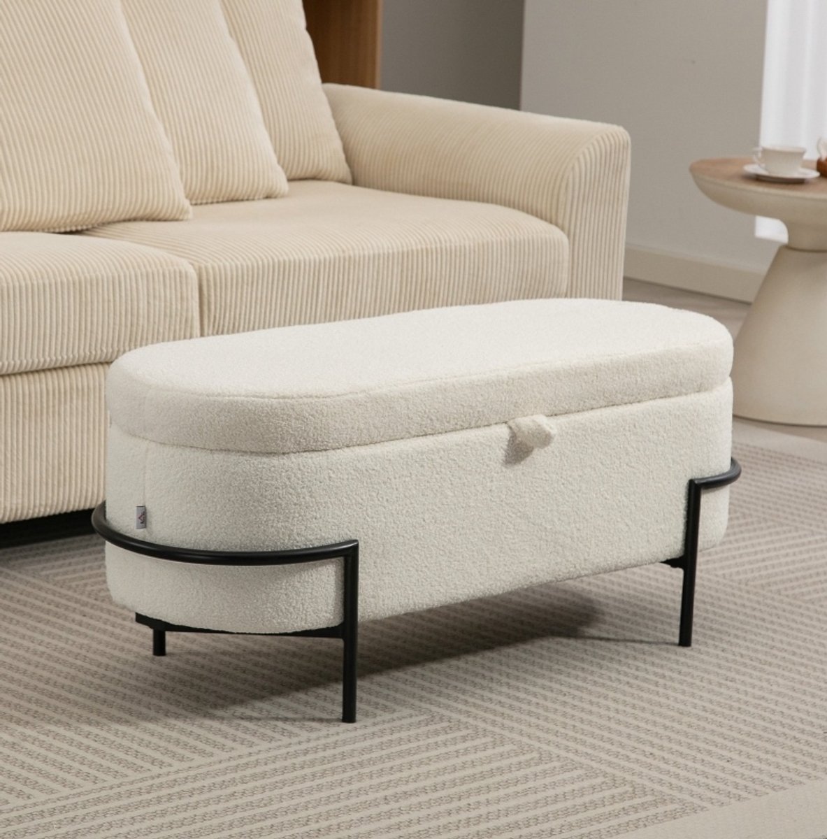 COVREO Opberghocker 114,5 x 40 x 48 cm crèmewit, met opbergruimte