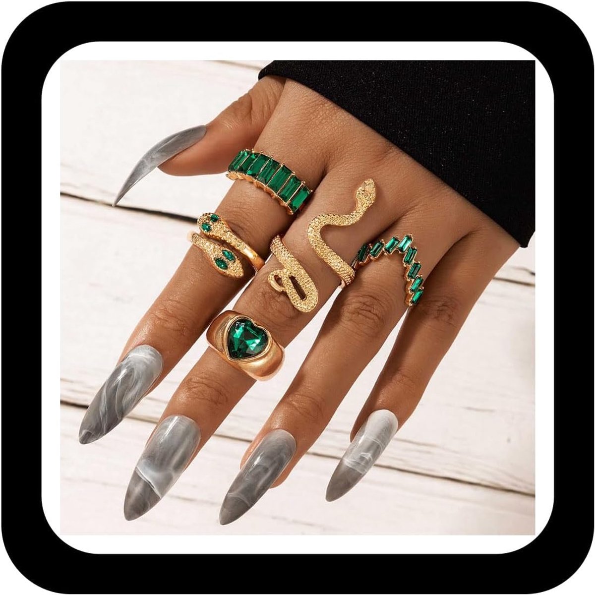 Ringenset, stapelbaar, kristal, slang, hart, ringen, meerdere stapelbare diamanten, slang, gemeenschappelijke vingerringen, gouden slang, index, midi-ringen, sieraden voor vrouwen