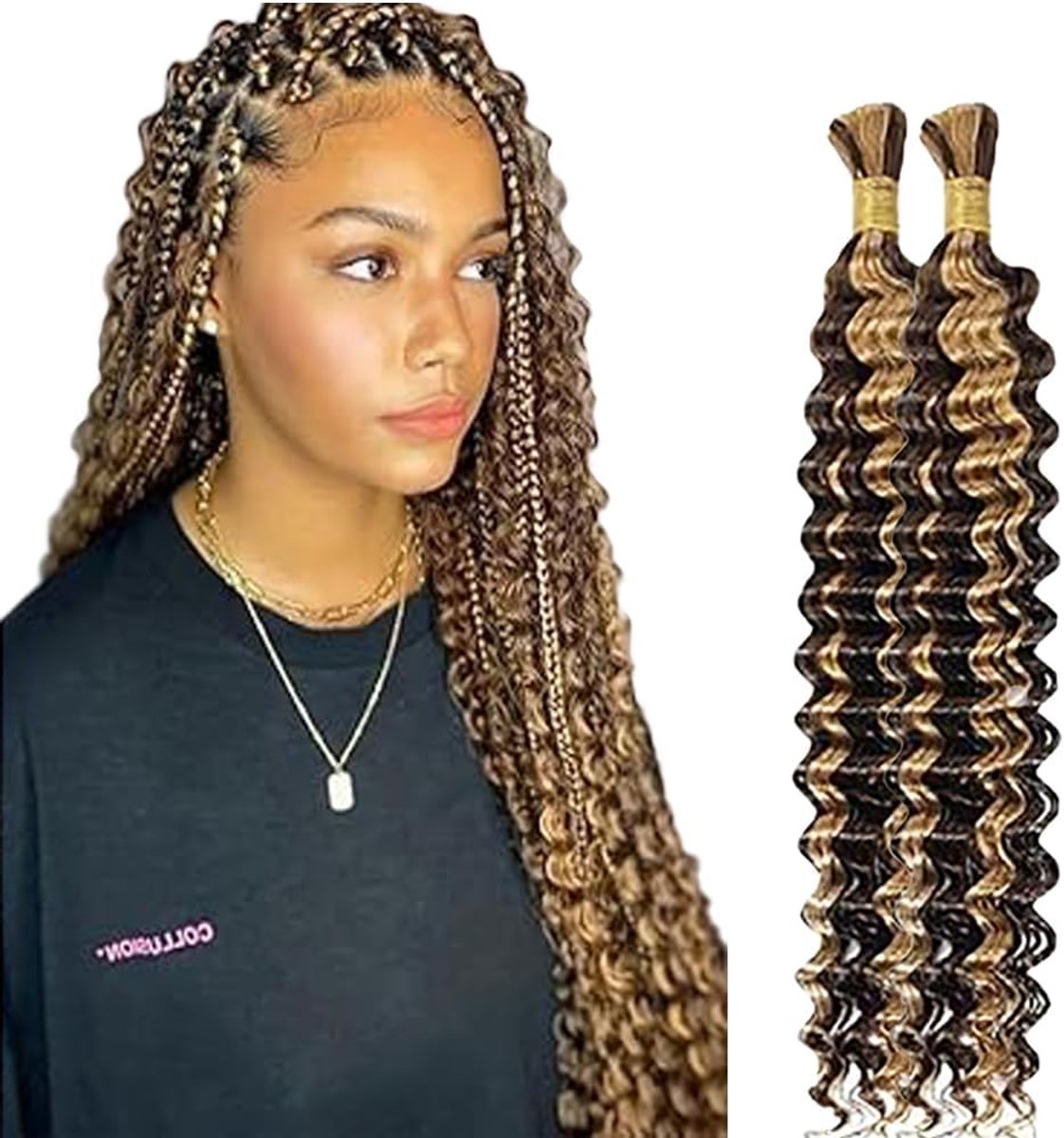Wave Bulk Human Braiding Hair for Boho Braids Knotless Braids Total 100g 2 Bundles 18 18 Inch Human Hair Extension Unprocessed No Weft P427 Highlight Blonde for Women
