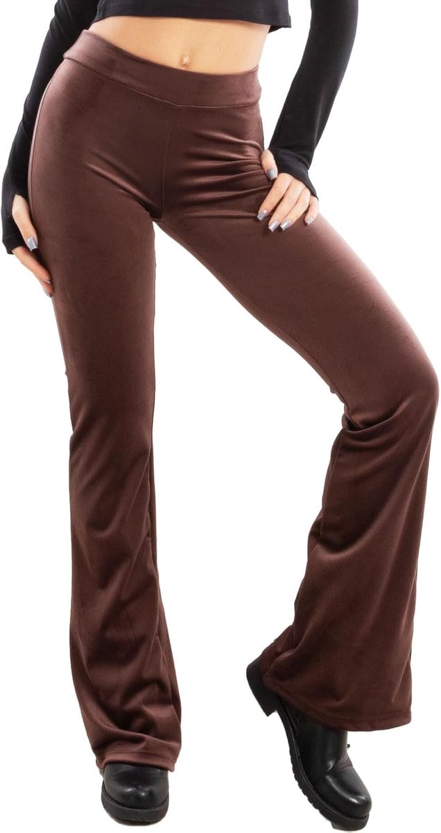 Dames Flared Broek van Chenille Fluweel Hoge Taille Stretch Vi-82148