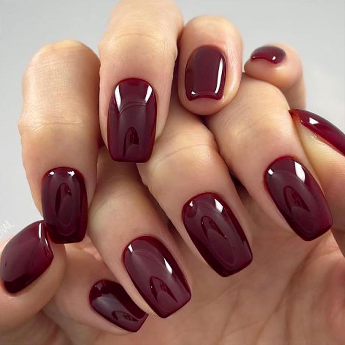 24 stuks donkerrode press-on nagels, middelgrote vierkante vorm, bordeauxrode kunstnagels met lijm, herbruikbare nagels, acryl kunstnagels, manicureset