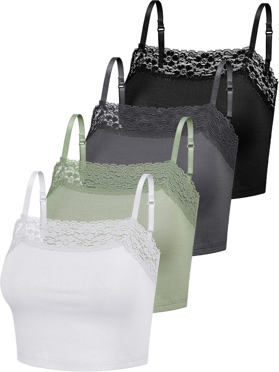 4-delig dameshemdje met kanten rand, kanten crop top, halve cami-top, ademende kanten bralettes, cami, crop top, kant, tanktops voor meisjes