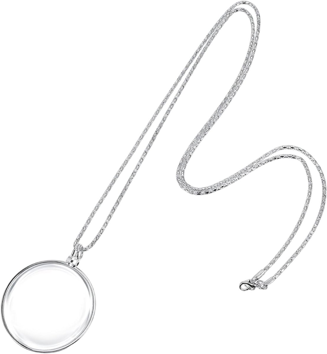 Vergrootglas Ketting, 5 X Vergrootglas Monocle voor Oog Mannen Vrouwen Ketting Zak Vergrootglas Monical Oogstuk voor Bibliotheek Lezen Krant Kaart Knutselen Naaiwerk (Zilver)