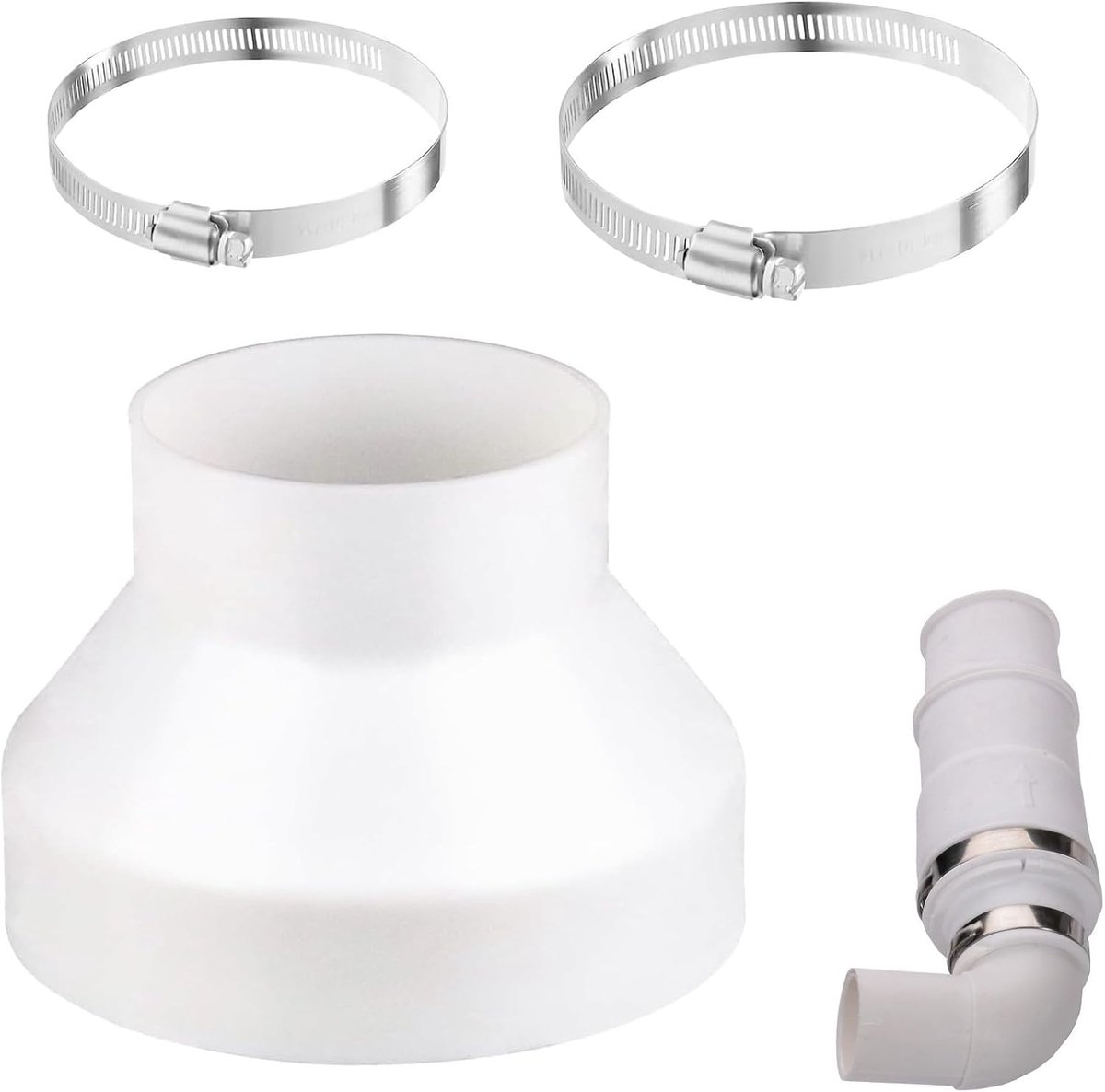 150 mm Naar 100 mm, PVC Verloopstuk Reduceerstuk Voor Ventilatiesystemen, Ronde Buisadapter Voor Ventilatiebuis, Met 2 Roestvrijstalen Slangklemmen Voor Airconditioners