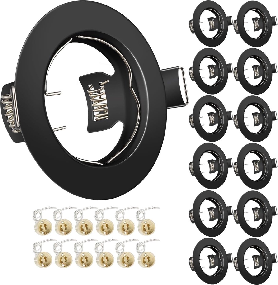 Led-inbouwplafondlamp, montageframe, rond, zwart, spotlight-armaturen, inclusief GU10-fitting, uitsparing gatmaat: 55 mm-70 mm, downlight-frame voor LED en halogeen, lampen niet inbegrepen, 12
