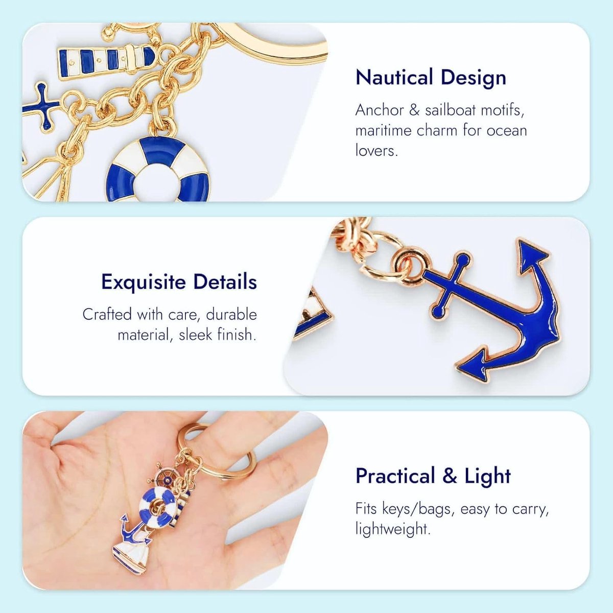 sleutelhanger Maritim: anker, zeilboot en nautische decoratie, cadeautips voor vrouwen, verjaardagscadeaus vriendin en goede vriendin, geluksbrenger sleutelhanger (Blauw)