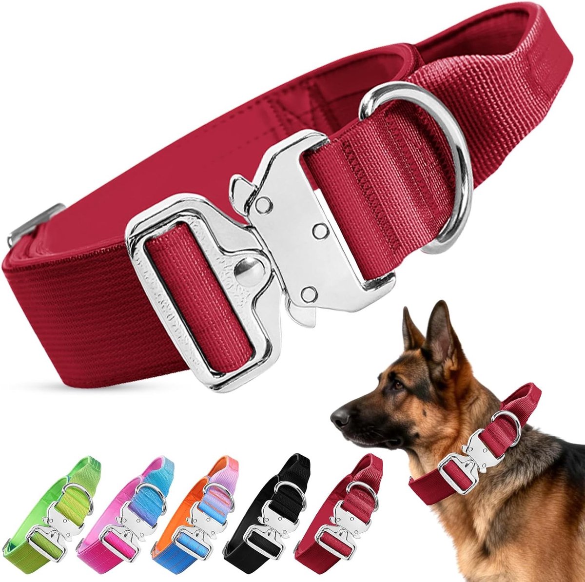 Verstelbare Hondenhalsband van Nylon met Zachte Voering en Handgreep voor Grote en Middelgrote Honden - Ideaal voor Training en Wandelen (Rood, L)