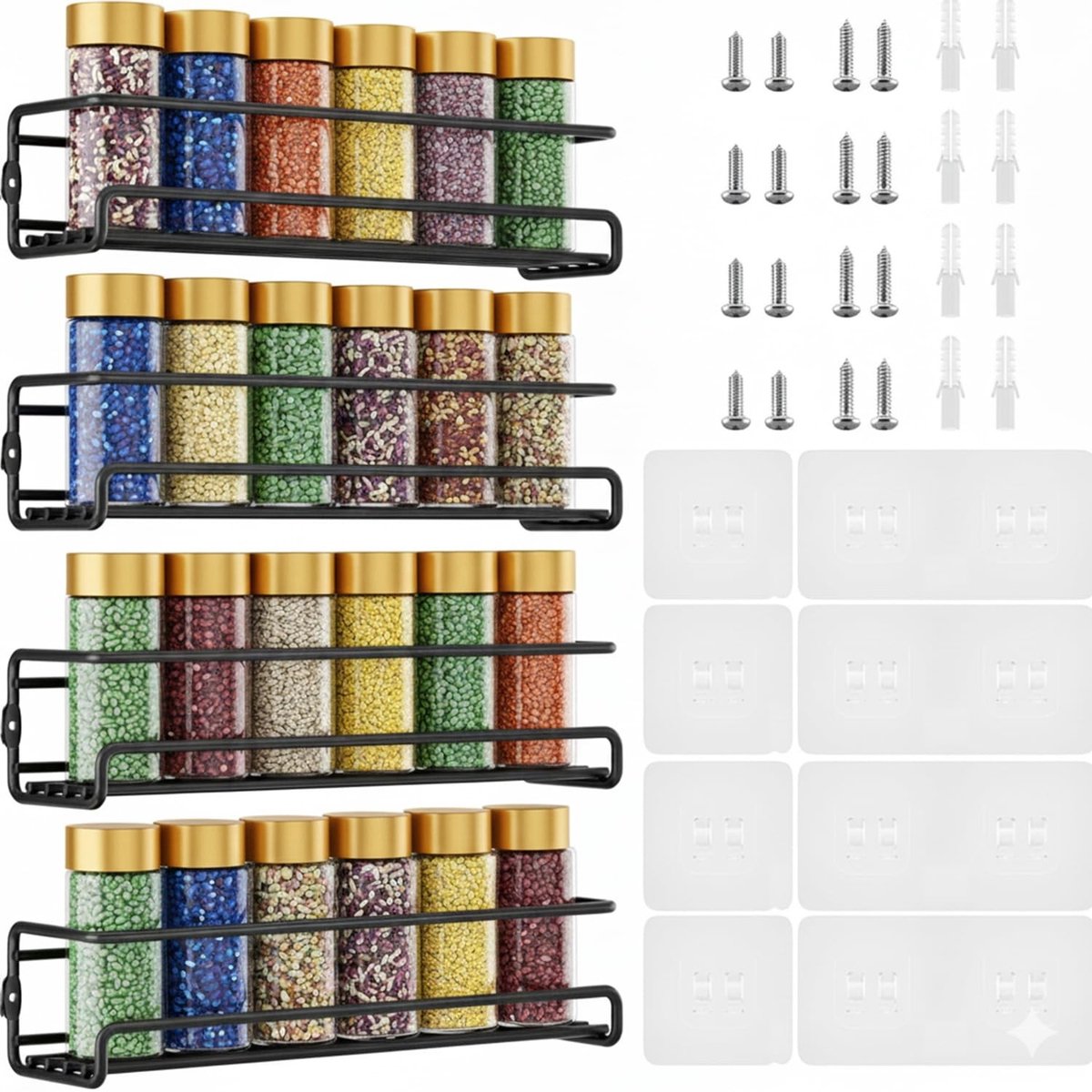 Omgoods - Wand Kruidrek Set van 4, Zelfklevend en zonder Boren
