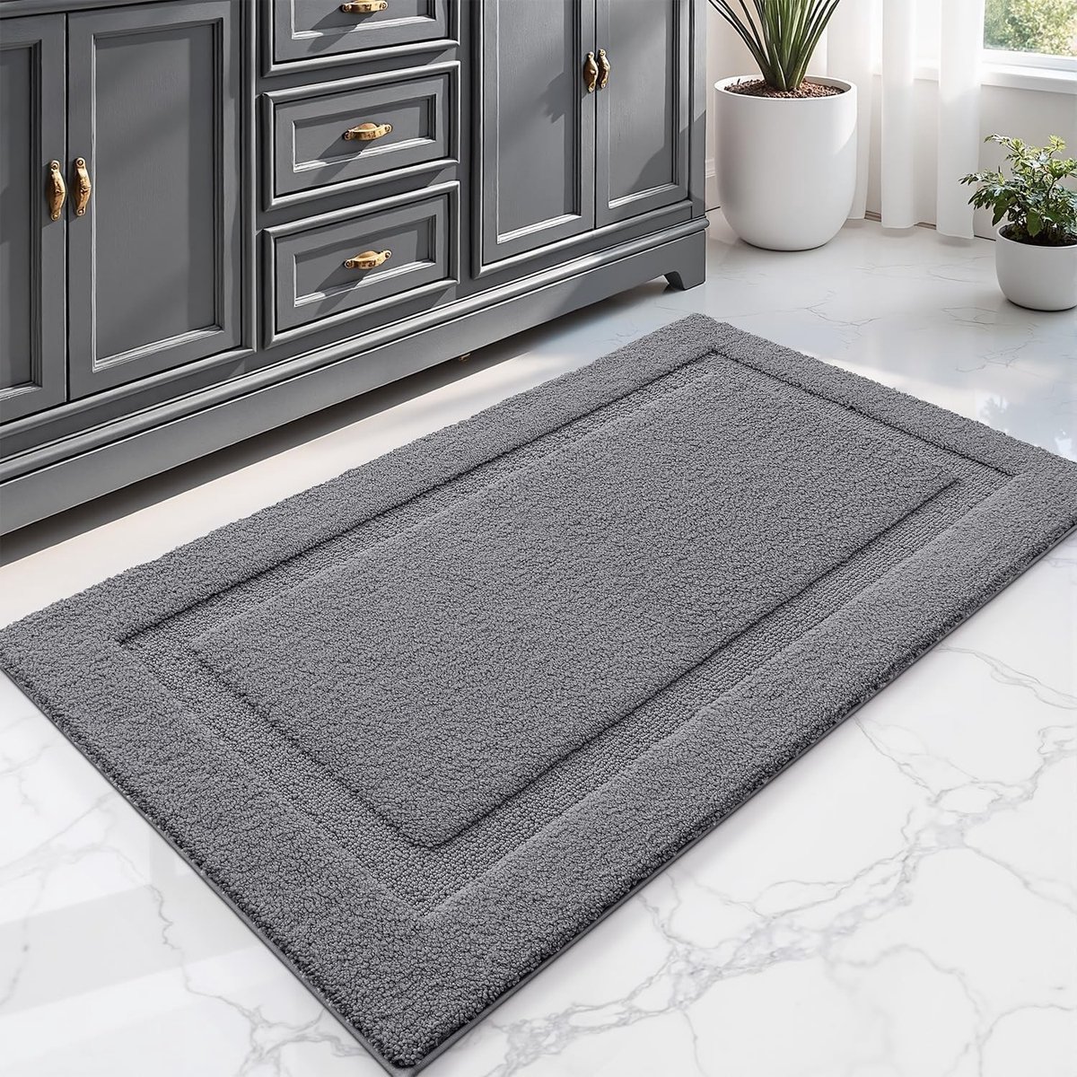 Omgoods - Antislip Badmat van Microvezel, Zacht en Absorberend, Donkergrijs 60 x 90 cm