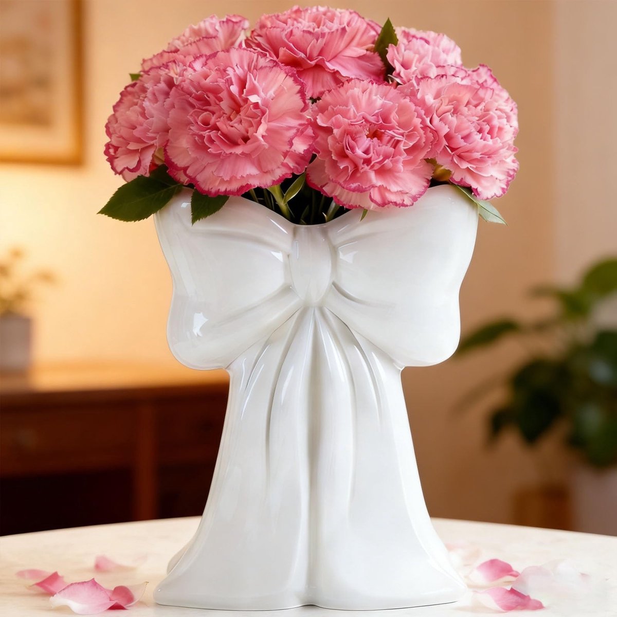 Omgoods - Vintage Keramische Vaas met Strikdecoratie voor Drogen Bloemen