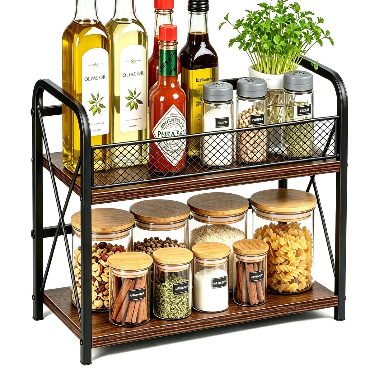 Omgoods - Staand Kruidenrek met 2 Niveaus - Industrieel Design voor Keuken