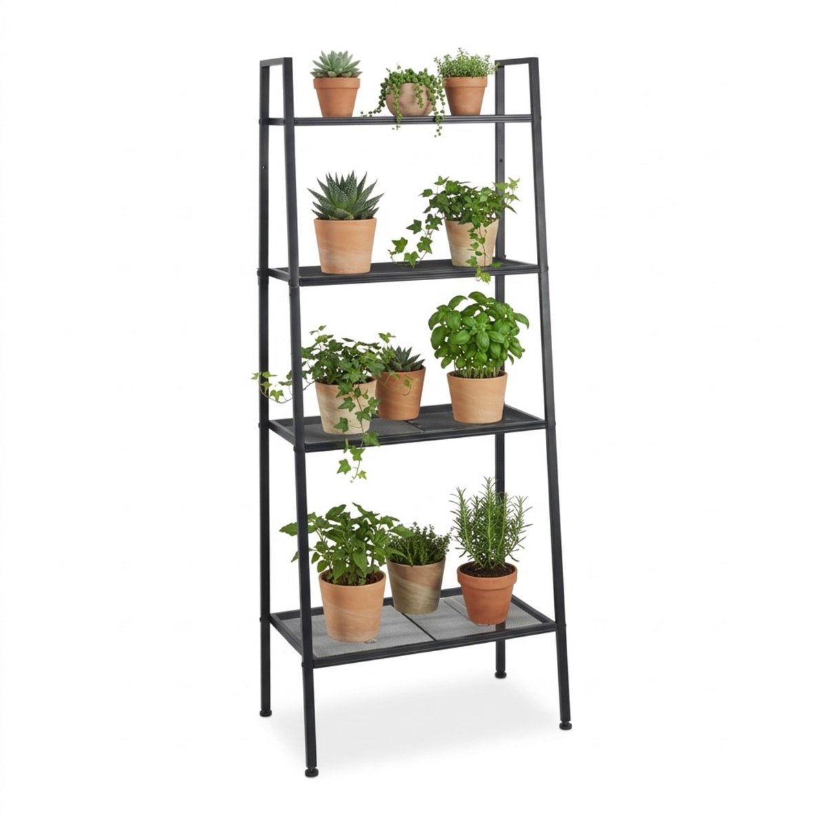 Omgoods - Ladderrek met 4 Planken, Staand Metaal, Zwart