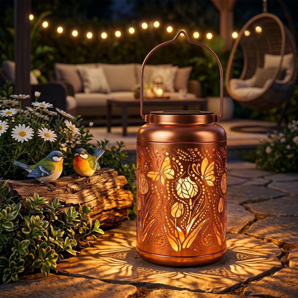 Omgoods - Zonne-energie Lantaarn met Vlinderpatroon