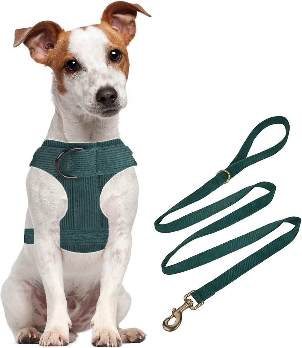 Zachte en Ademend Harnas met Leash Set voor Grote Honden met Gevoelige Huid, 1.5m Lang, Groen