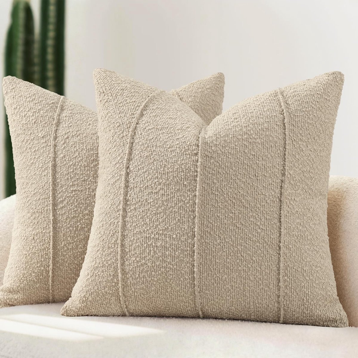 Omgoods - Bouclé Kussenhoezen Set van 2, Oatmeal 40 x 40 cm, Modern en Comfortabel voor Woonkamer