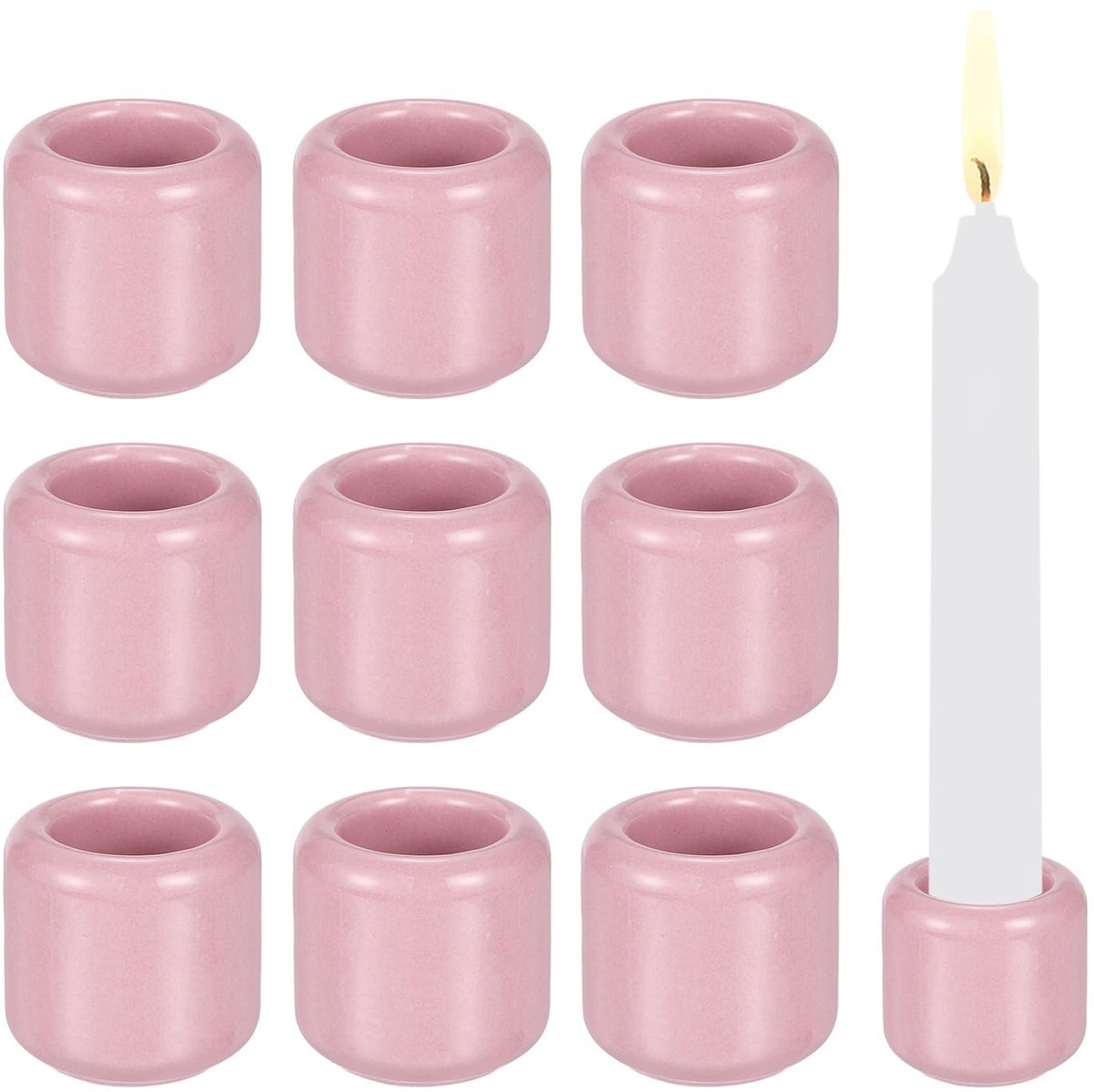 Omgoods - Set van 10 Mini Keramische Kaarsenhouders Roze