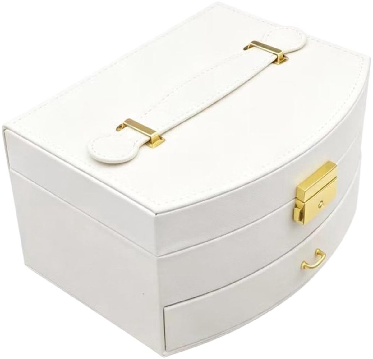 Omgoods - Leren Sieradendoos met Spiegel voor Dames, Wit