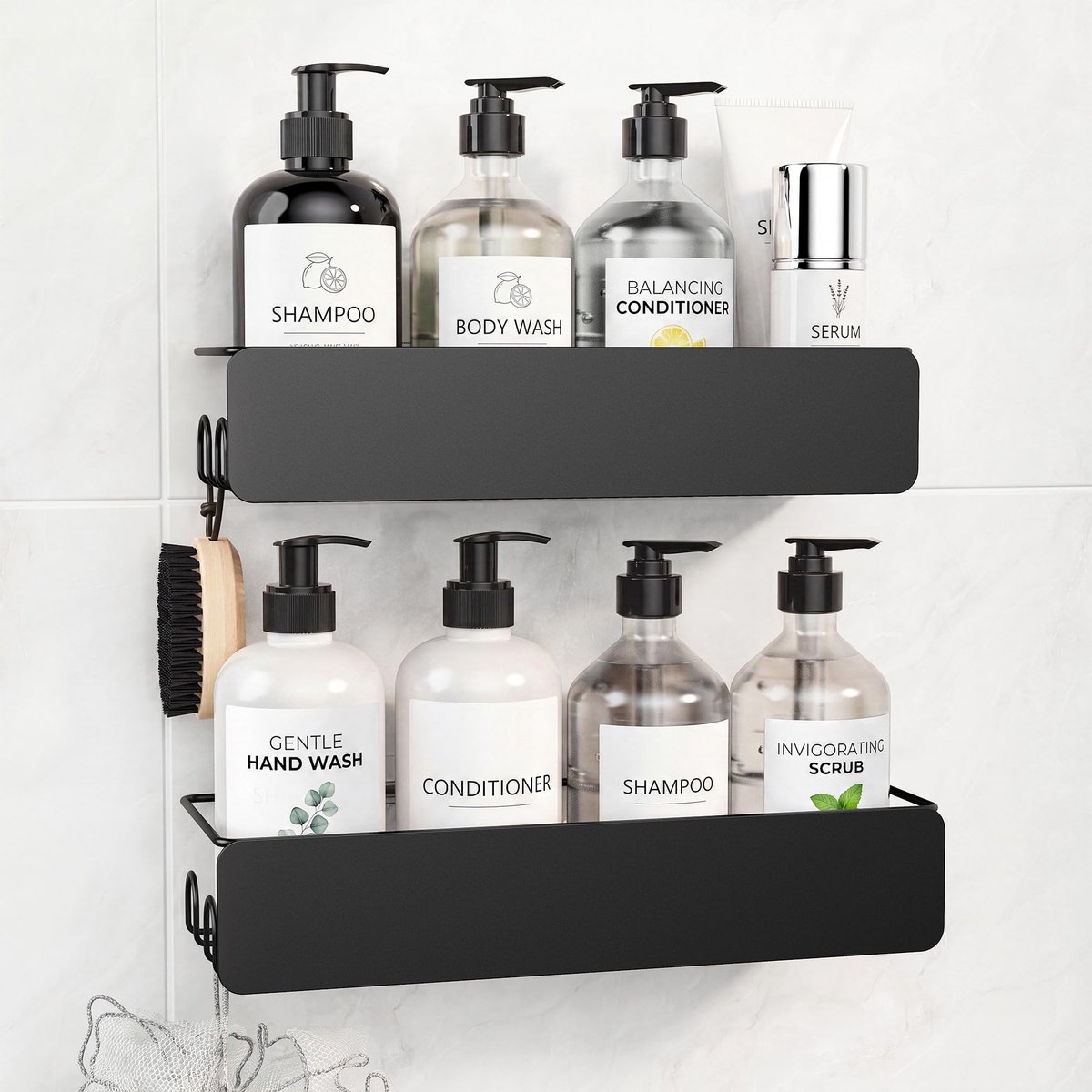 Omgoods - Douche Caddy Hoek met Zeephouder en Haken, Roestvrij Staal