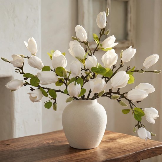 Omgoods - Set van 6 Witte Kunstmatige Magnolia Takken voor Thuisdecoratie