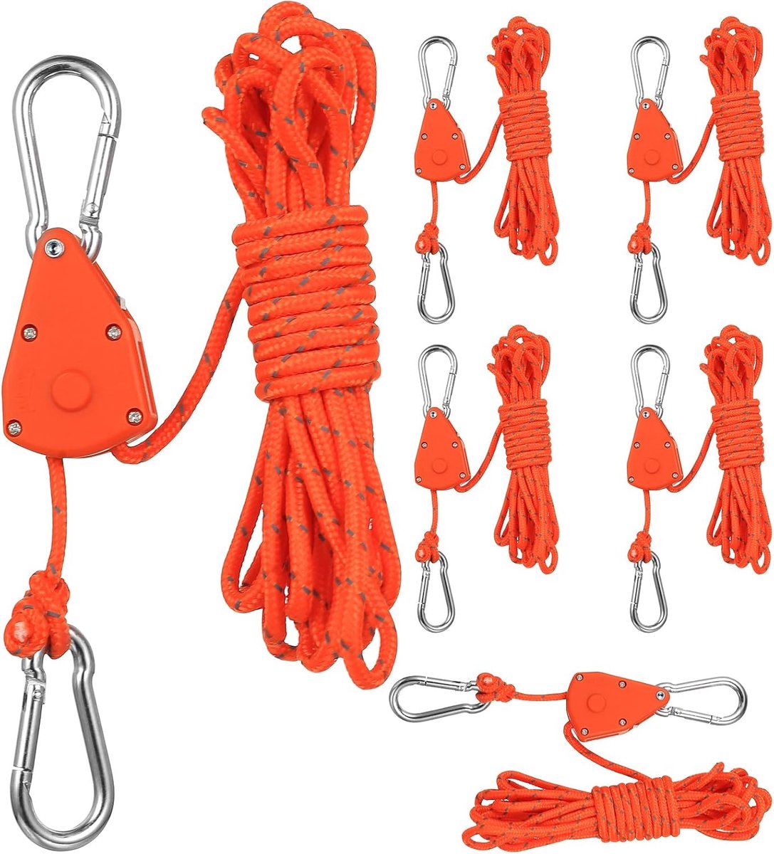 SnelShoppen - Set van 6 Spanningstouwen met Haken, 4 mm x 4 m, Reflecterende Touwtjes met Kabelspanner, Verstelbare Touwtjes voor Kamperen, Tenten, Pl